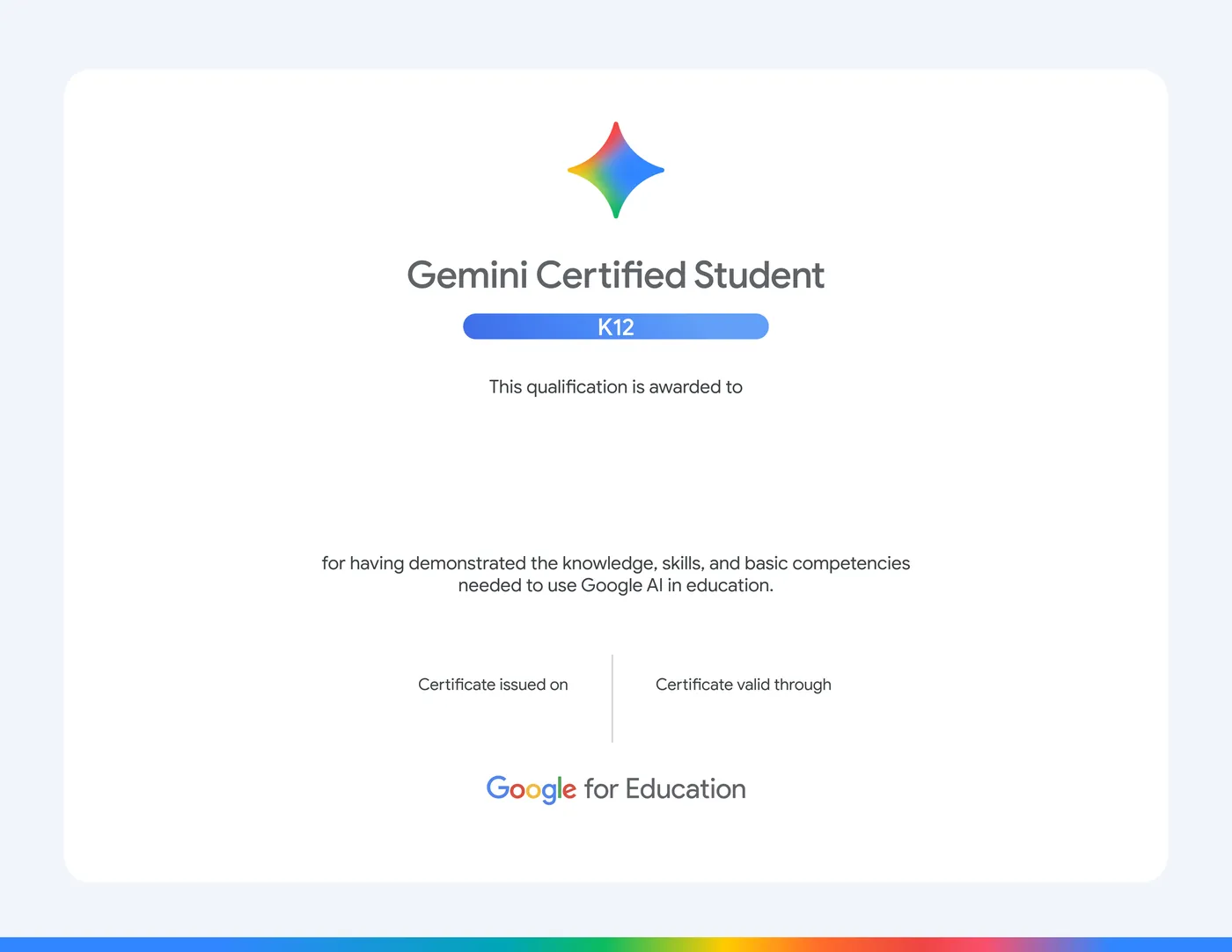 Google for Education Gemini Certified Student certificate